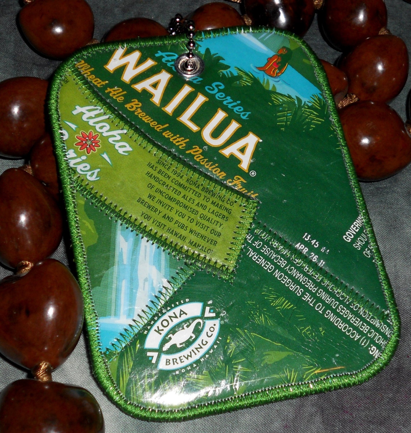 Lugguage Tag from Repurposed Kona Brewing Co Wailua Wheat Beer Labels