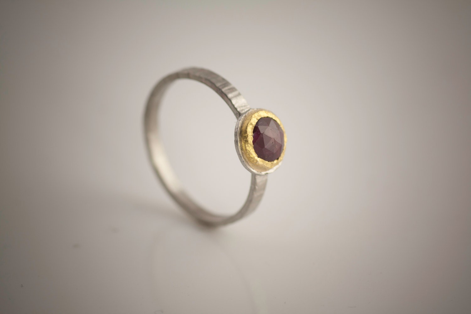 Rose Cut Ruby Ring Gold and Palladium