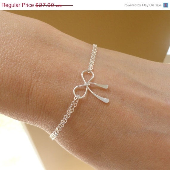 ON SALE Bridesmaid gifts, silver bow bracelet, Tiffany inspired jewelry, silver knot bracelet, tie the knot, bridal party jewelry gifts