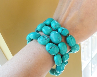 Chunky Turquoise Bracelet, Turquoice Jewelry, Bold Summer jewelry, Toggle clasp bracelets, Natural Chunky turquoise bracelets