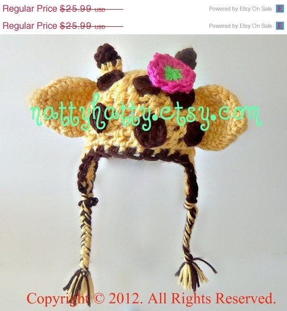 Giraffe handmade crochet HAT with earflaps Newborn, to 5 years old boy or girl