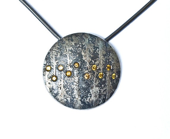 Icicles Pendant -  Grey Gold, Sterlin SIlver, Sapphires Art Jewelry Pendant