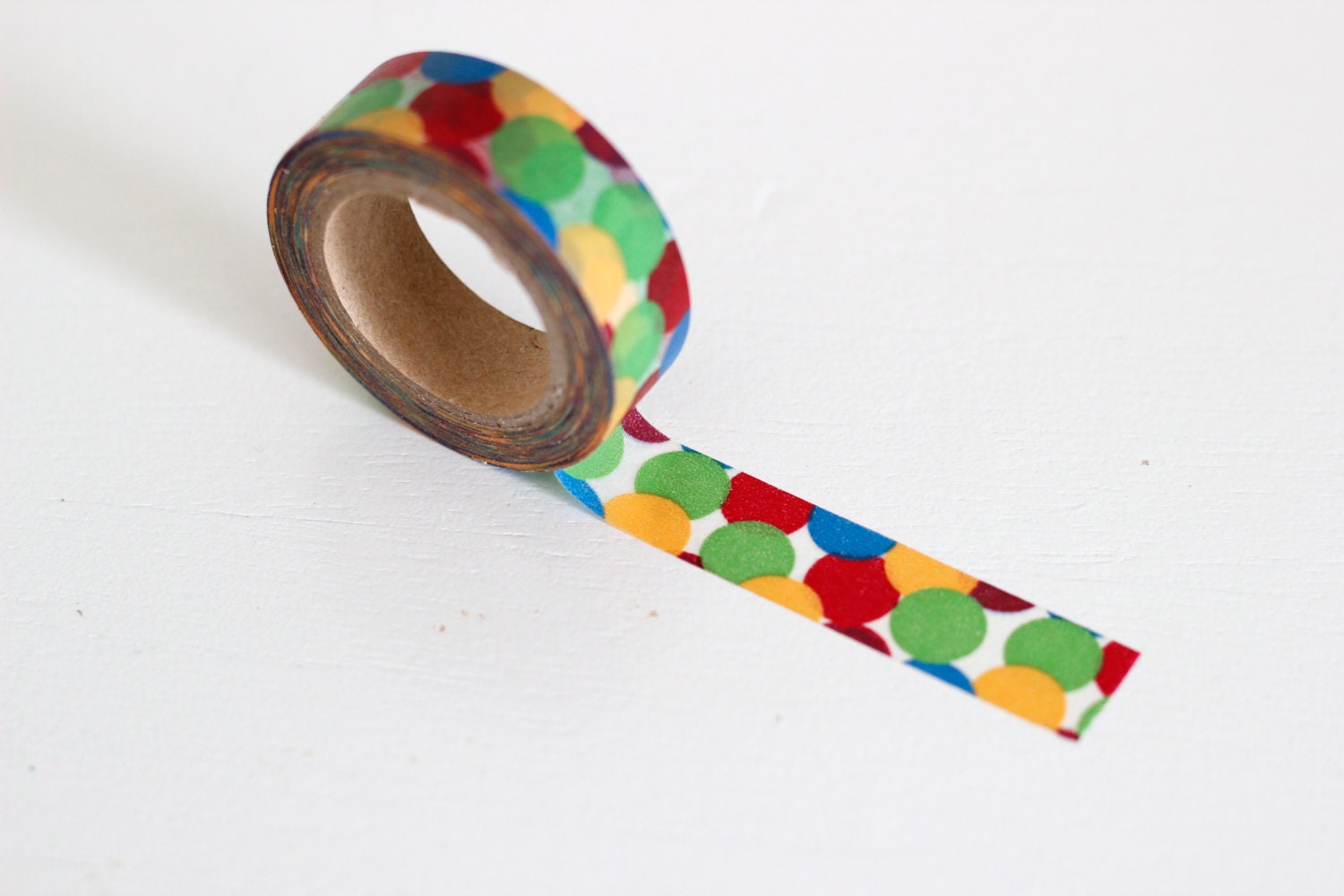 Large colorful confetti washi tape, blue, green, red, yellow, primary color dots Japanese masking tape, craft supply
