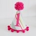 Girls Party Hat, Pink and green, 1st Birthday, photo prop, personalized