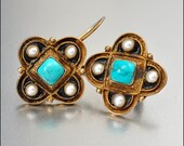 Sterling Silver Art Deco Earrings Chinese Turquoise Pearl Enamel Vintage 1930s Art Deco Jewelry