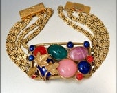Art Deco Bracelet Art Glass Gold Chain Vintage 1930s Art Deco Jewelry Wide