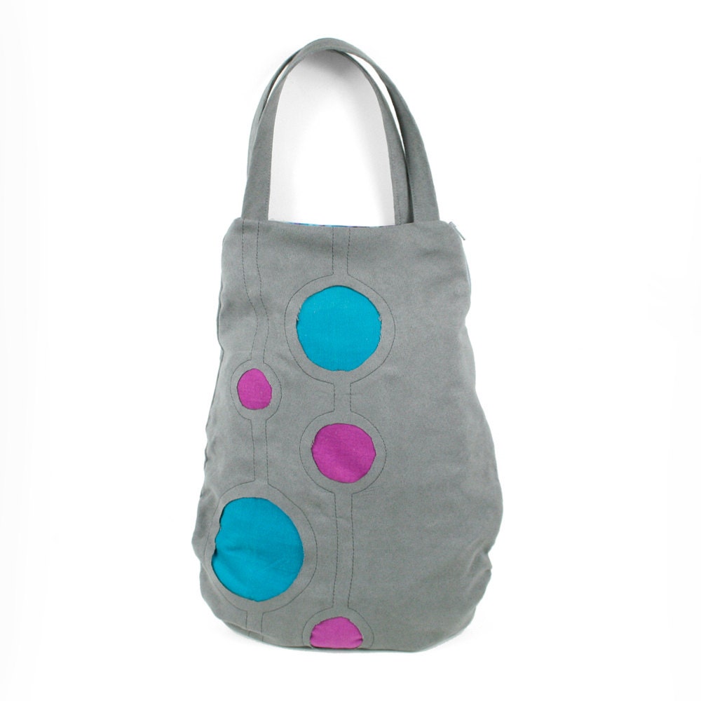 Gray Faux Suede Retro Circle Purse with Reverse Applique
