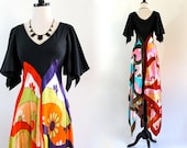 70s Boho Hippie Disco Flutter Scarf Hanky Empire Gypsy Festival Maxi Dress . XS . S . D086 . No.113.2.25.13