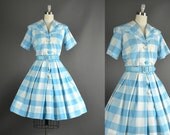 Vintage 1950s Dress // plaid cotton day dress // 50s Dress I. Magnin & Co
