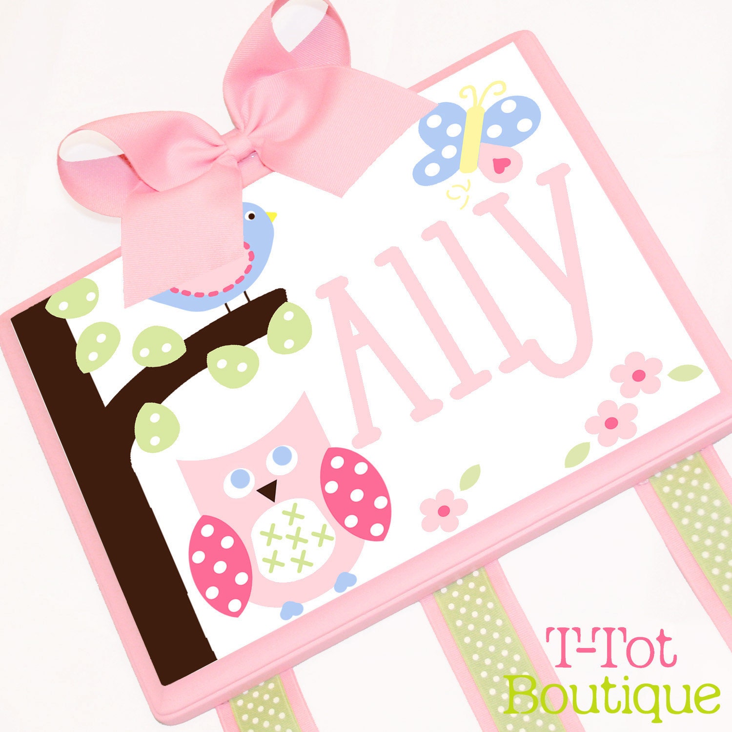 NEW Design - Custom Handpainted Boutique Childrens Hair Bow Holder Personalized m2m PBK Pottery Barn Kids Hayley Owl Bird Butterfly - LARGE