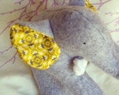 Cinnamon Gray - Grey Fleece Elephant with Pink and White Polka Dot Cotton Tummy and Chenille Tusks