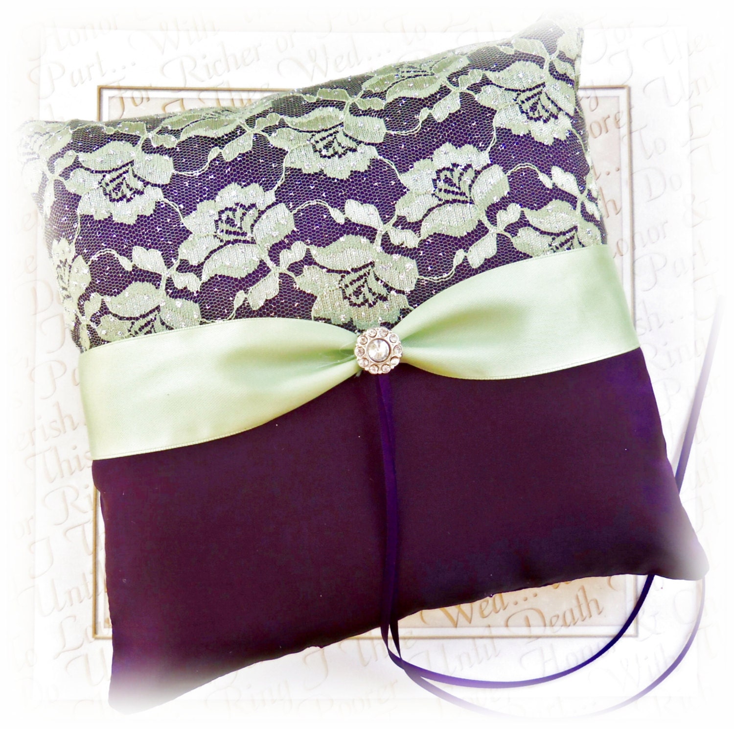 Wedding Ring Pillow Eggplant and Sage Green, Deep Purple and Green Wedding Accessories Ceremony Decor
