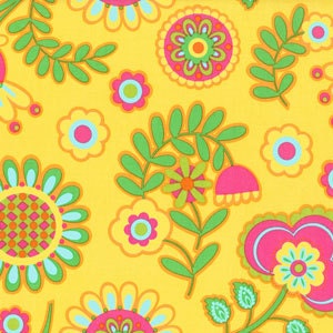 Ooh La La Fabric Bright Floral Fabric in Yellow from Pillow and Maxfield for Michael Miller Fabrics 1 Yard New