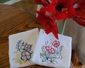 Spring Pansies and Poppies Flower Embroidered Hand Towels Handmade Housewares Wedding Gifts Mothers Day Gift