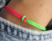 Preppy Neon Pink and Spring Green Friendship Bracelet with a Square Knot and Sterling Silver Ends and Clasp