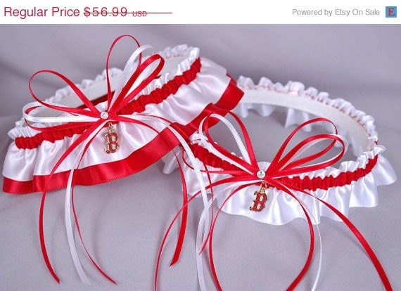 Spring Sale - Boston Red Sox Wedding Garter Set
