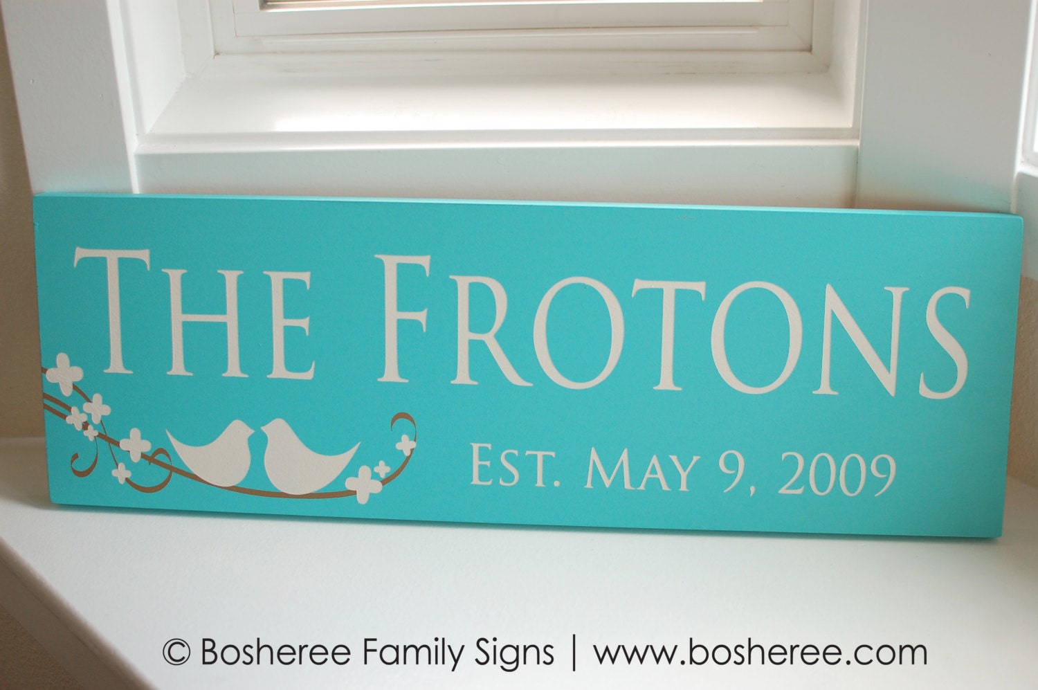 Custom Family Name Sign with Love Birds - Personalized Painted Name and Established Date Plaques - Perfect Gift Idea - ETS-76