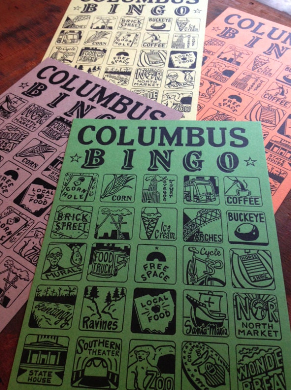Letterpress Columbus Bingo Cards (Set of 4)