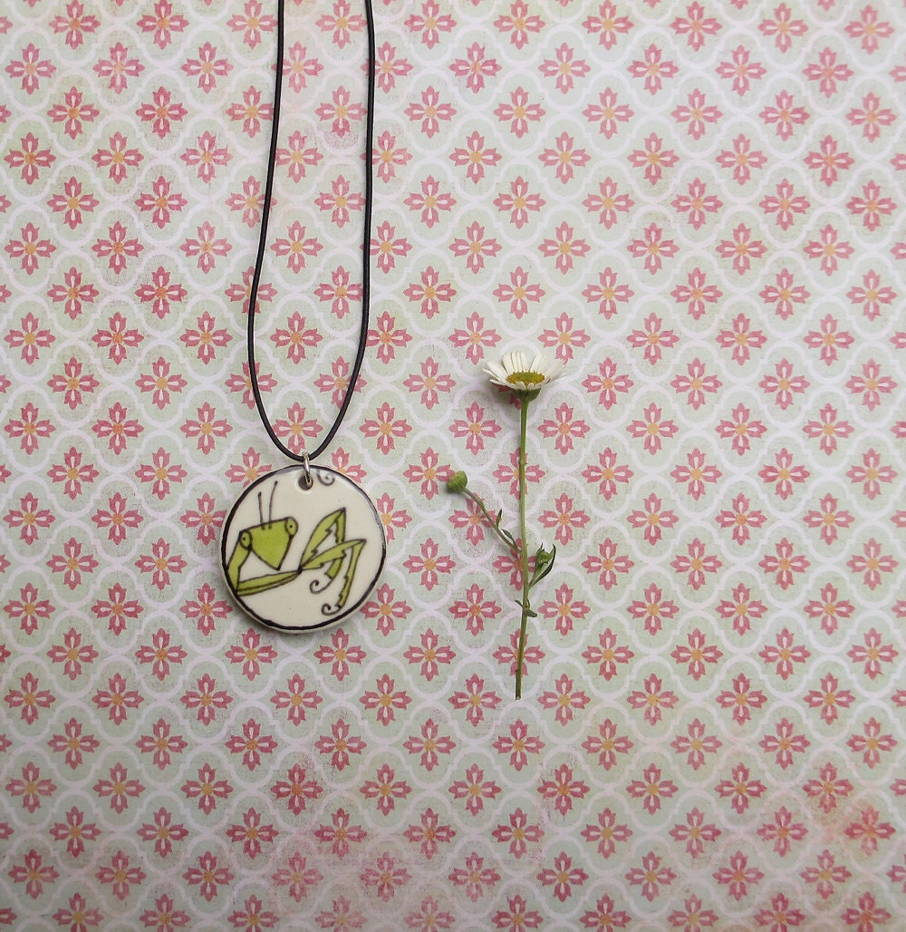 Green praying mantis necklace pendant, insect jewelry, spring garden gift for her, graduation gift