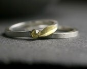 Rose cut diamond leaf engagement ring wedding set sterling silver and 18k yellow gold