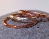 copper and sterling silver stacking rings  -  set of 3 - hammered mixed metal jewelry - metalwork rings