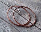 copper hoop earrings, artisan organic hammered copper hoops with sterling silver ear wires - mixed metal - copper jewelry - made to order