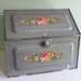 1950s Shabby Metal Bread Bin with Gray Paint and Vintage Flower Decals