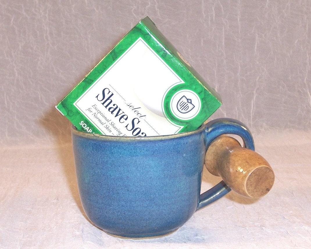 Ceramic Shaving Mug or Coffee Cup Cornflower  Blue Handmade Wheel Thrown Stoneware Ceramics  Pottery
