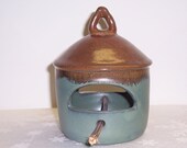 Ceramic Bird Feeder Brown Blue Green Wheel thrown and Sculpted Stoneware Ceramics   Pottery