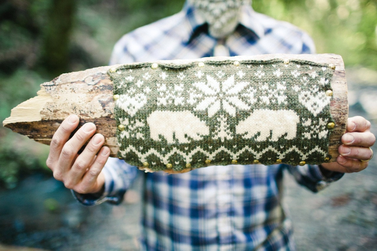 knit polar bear and snowflake american folk art piece