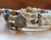 Boho Romantic wrap stack  bracelet bangle  mixed media agate lampwork bone