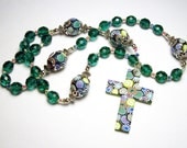 Anglican Protestant Prayer Beads Rosary Handmade Polymer Clay Canework Cross Teal Czech Glass Everything Else Religious