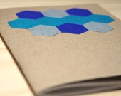 Recycled Mini Notebook / Blue, Teal and Grey Hexagons