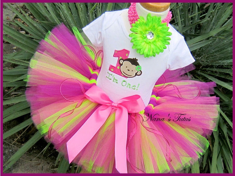 1st Birthday,Ready to Ship - Mod Monkey with Number,Party Outfit,Theme Party,Birthday Tutu Set,Size 1yr