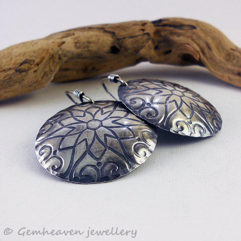 Large sterling silver Disc Dangle earrings - Large Imprint -