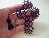 Navy Blue Lace  Bible Bookmark Handmade Tatting Tatted Cross  FREE SHIPPING