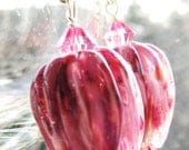 Mother's Day Earrings 2, Pink, Purple - Rose Buds Lampwork, SRA Artisan Sculptured Glass Flowers, Swarovski Crystals, Bali Sterling Silver