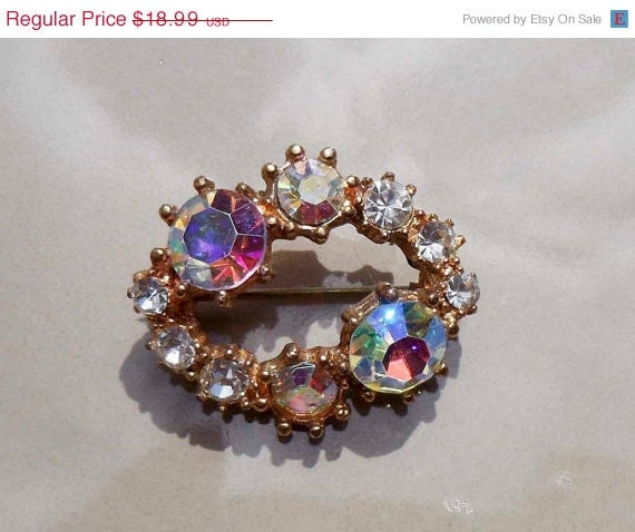 Summer Sale Vintage aurora borealis AB rhinestone brooch