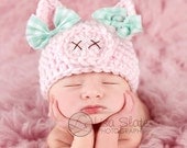 Newborn pig hat .. spring hat .. newborn photo prop .. piggy hat .. pink .. baby girl hat .. animal hat .. NEWBORN SIZE