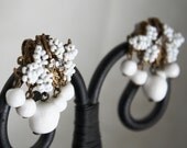 Miriam Haskell Milkglass Earrings Vintage Filigree with White Dangle Drop Beads & Rhinestones