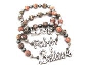 Believe Faith Love Stretch Stack Bracelets with Swarovski Pearls and Jasper Beads pink, grey, gunmetal Set of 3