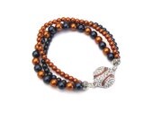 Rhinestone Baseball Triple Strand Stretch Stack Bracelet with Swarovski and Glass Pearls in Orange and Blue