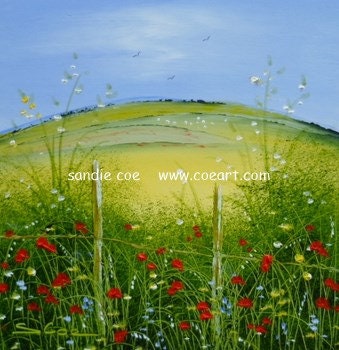 Original Oil Painting "Red Poppies" 4x4 in 9x9 Double Mount Sandie Coe Art on Etsy