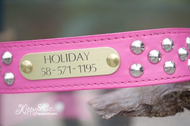 Cone Stud Dog Collar, Leather Dog Collar, Studded Dog Collar, engraved dog collar, personalized collar