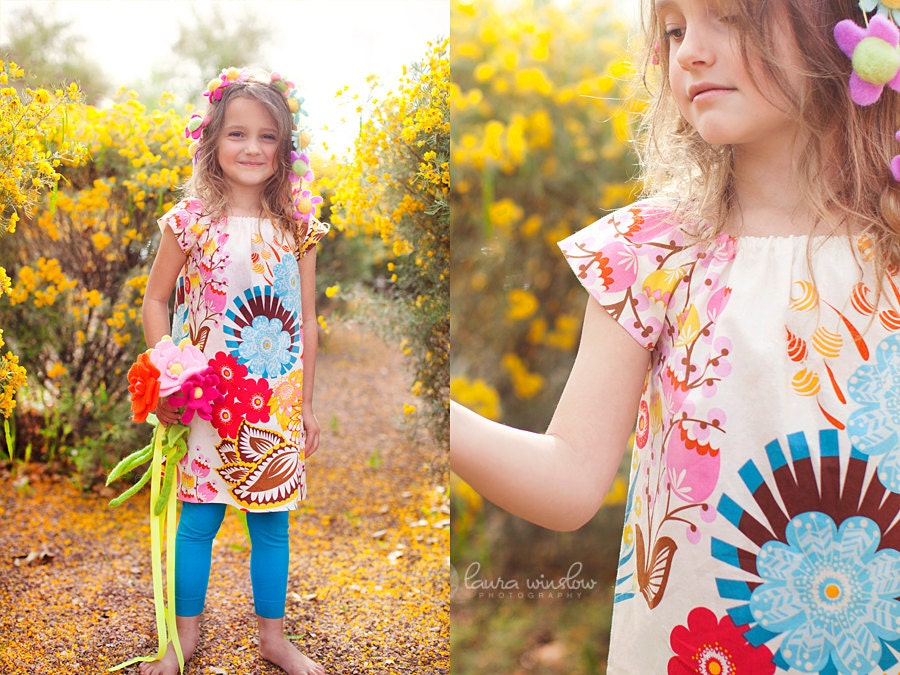 Childrens Clothing . Modern Girls Peasant Dress . Tunic . Garden