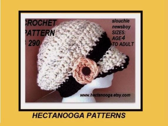 crochet, pattern, hat, SLOUCHIE NEWSBOY HAT, num. 290,  permission to sell your finished garment... .. size Age 1 to Adult