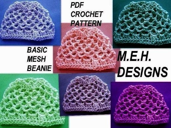 251. Crochet Pattern, BASIC MESH BEANIE, ....Newborn to Adult, Sport Weight Yarn