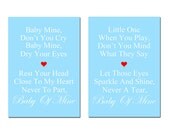 Baby Mine - Set of Two 5x7 Nursery Art Prints - Dumbo Song Lyrics - Choose Your Colors - Shown in Baby Blue and Red