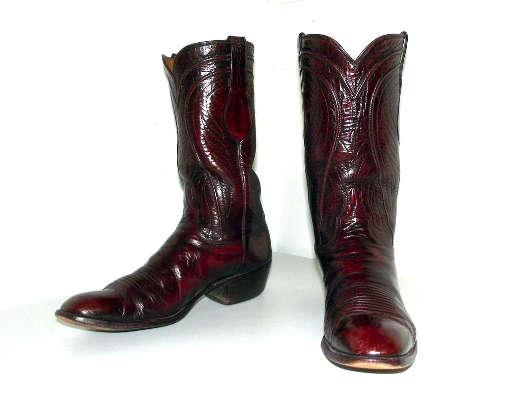 Red Oxblood Leather Broken in Lucchese cowboy boots size 10.5 C