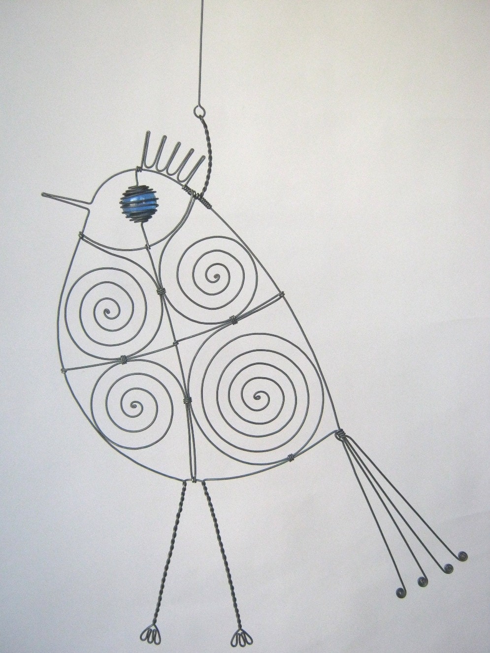 Still Another Blue - Eyed Wire Bird Sculpture
